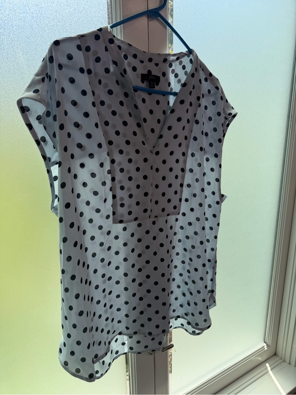 J. Crew White Blouse with Black Polka Dots